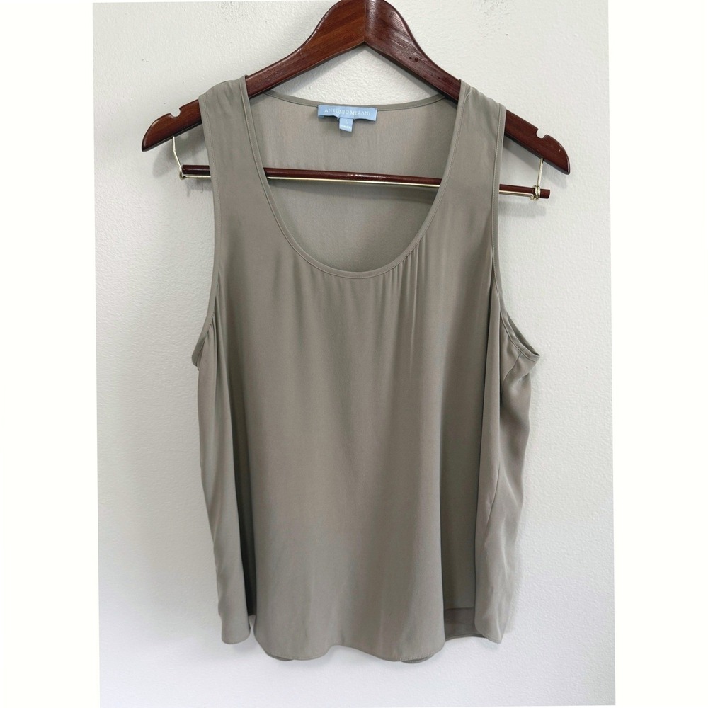 Antonio Melani Womens Taupe Gray Silk Blend Scoop Neck Tank‎ Top Blouse Sz Large